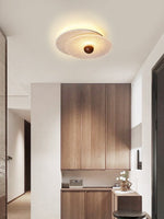 Lunar Ripple Flush Mount Ceiling Light in Travertine and Glass