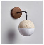 Lunar Stone Orb Wall Sconce in Walnut and Travertine