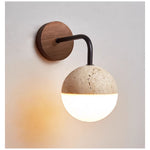 Lunar Stone Orb Wall Sconce in Walnut and Travertine