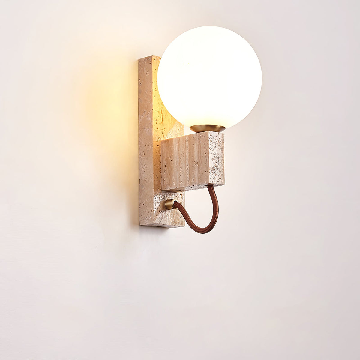 Lunar Travertine Wall Sconce with Opal Glass Globe
