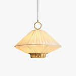 Lunara Pendant Light – Pleated Fabric Shade with Gold Accents