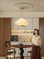 Lunara Pendant Light – Pleated Fabric Shade with Gold Accents