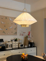 Lunara Pendant Light – Pleated Fabric Shade with Gold Accents