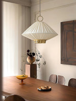 Lunara Pendant Light – Pleated Fabric Shade with Gold Accents