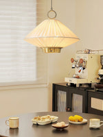 Lunara Pendant Light – Pleated Fabric Shade with Gold Accents
