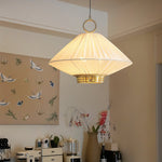 Lunara Pendant Light – Pleated Fabric Shade with Gold Accents