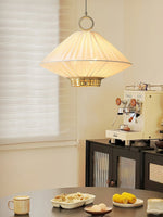 Lunara Pendant Light – Pleated Fabric Shade with Gold Accents