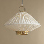 Lunara Pendant Light – Pleated Fabric Shade with Gold Accents