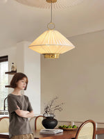 Lunara Pendant Light – Pleated Fabric Shade with Gold Accents