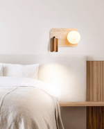 Lunara Duo Wall Sconce in Travertine, Wood & Opal Glass
