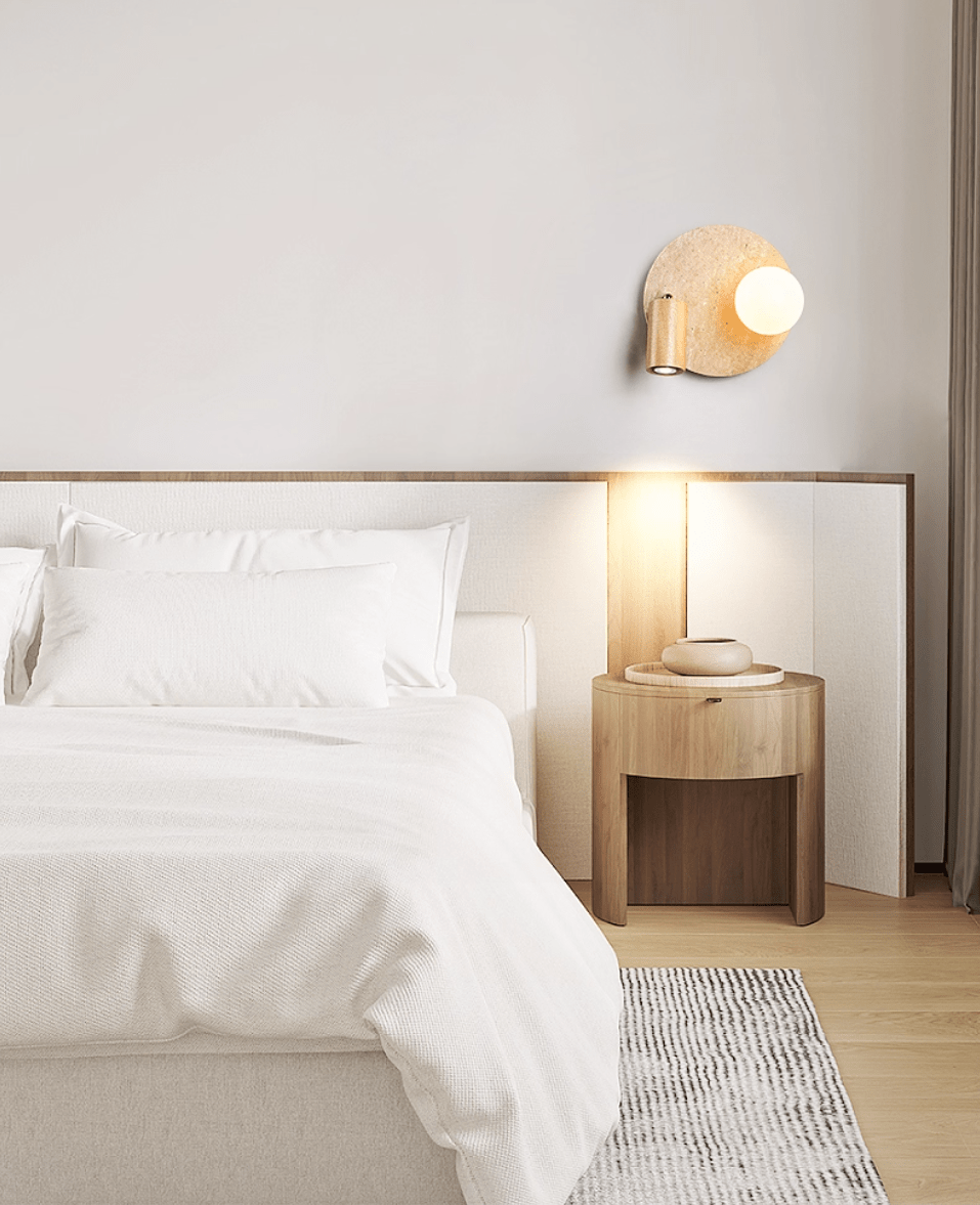 Lunara Duo Wall Sconce in Travertine, Wood & Opal Glass