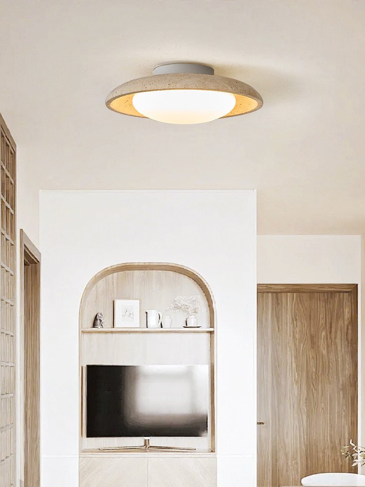 Lunara Yellow Travertine Ceiling Light — Modern Flush Mount LED Lamp