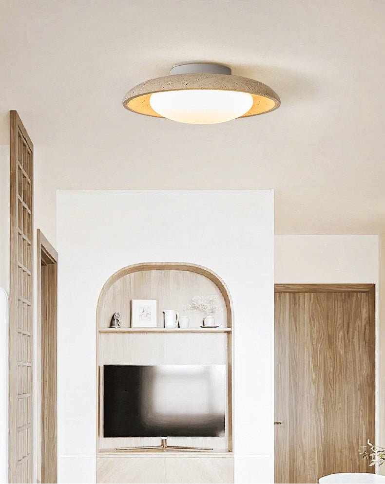Lunara Yellow Travertine Ceiling Light — Modern Flush Mount LED Lamp