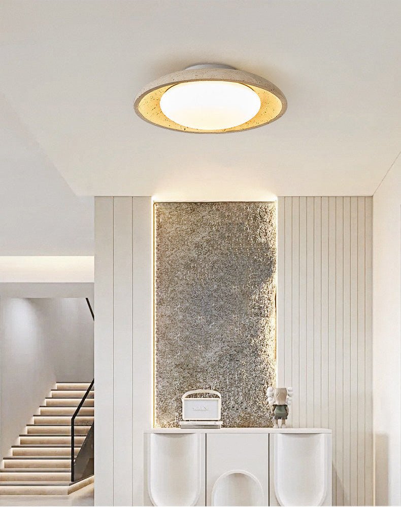 Lunara Yellow Travertine Ceiling Light — Modern Flush Mount LED Lamp