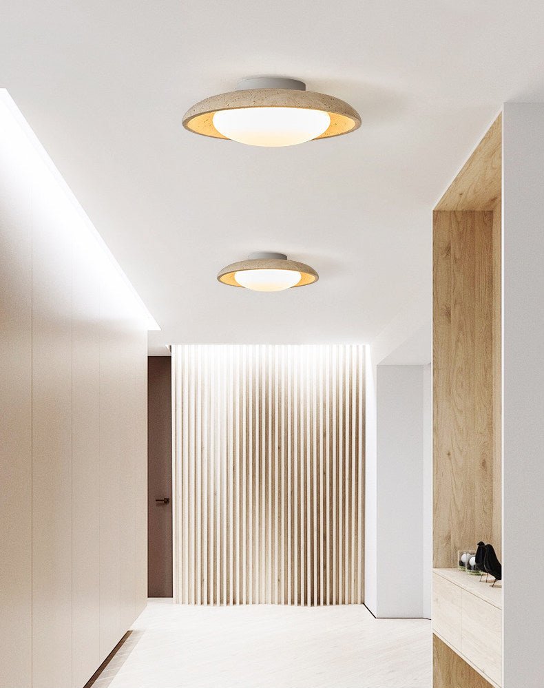 Lunara Yellow Travertine Ceiling Light — Modern Flush Mount LED Lamp