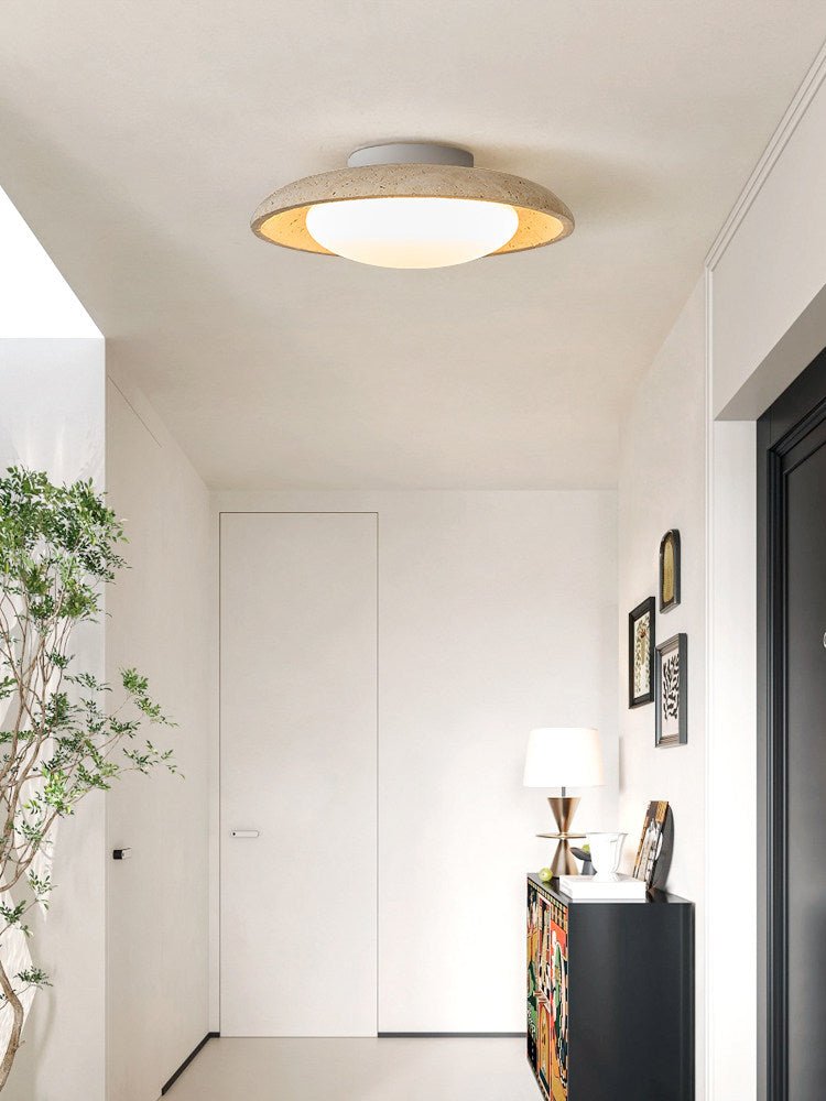 Lunara Yellow Travertine Ceiling Light — Modern Flush Mount LED Lamp