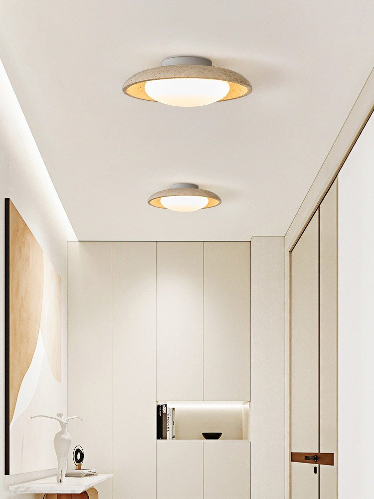 Lunara Yellow Travertine Ceiling Light — Modern Flush Mount LED Lamp