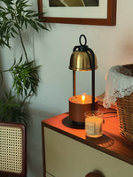 Lunara Candle Warmer Lamp – Brass & Walnut Table Light