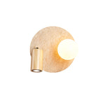 Lunara Duo Wall Sconce in Travertine, Wood & Opal Glass
