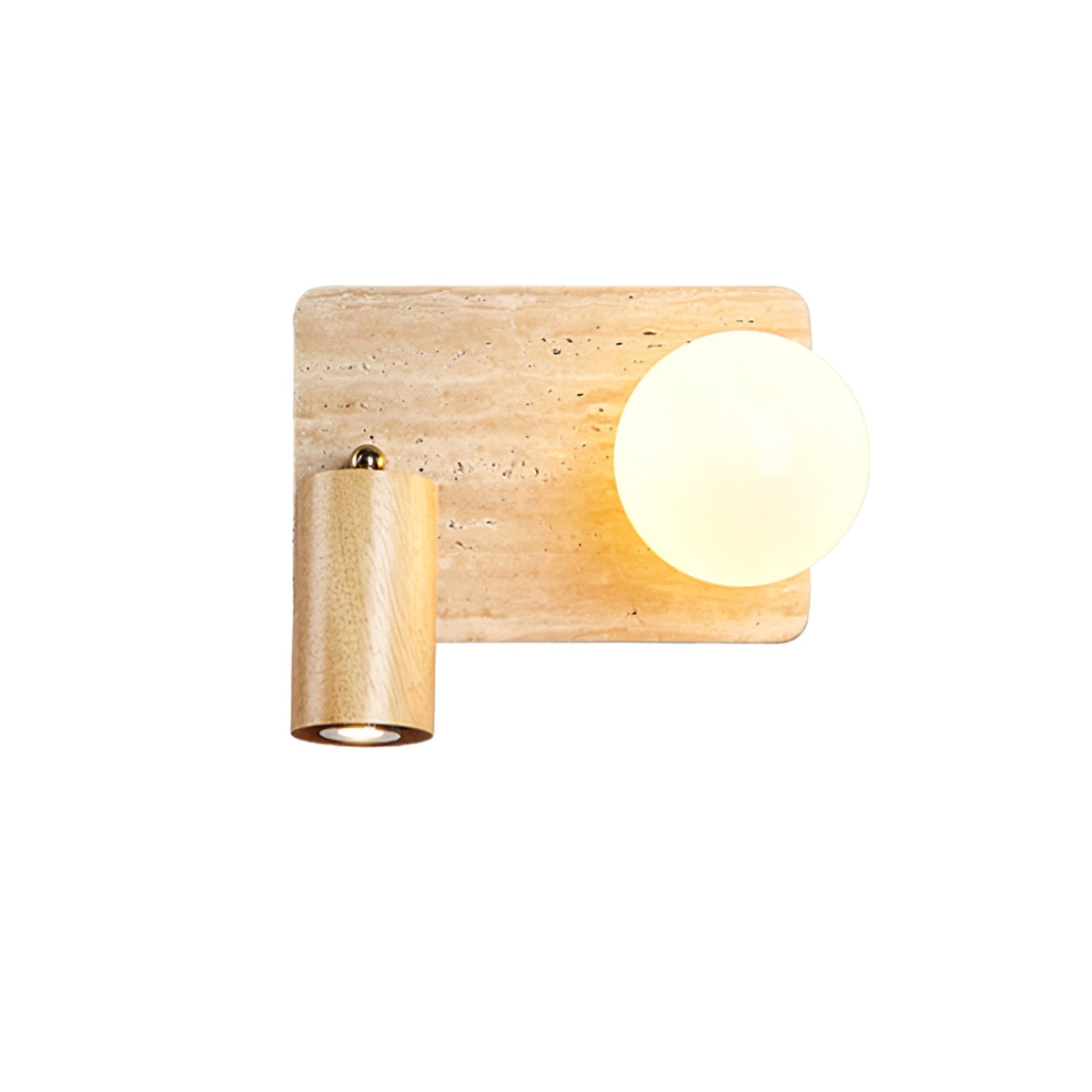 Lunara Duo Wall Sconce in Travertine, Wood & Opal Glass