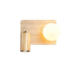 Lunara Duo Wall Sconce in Travertine, Wood & Opal Glass