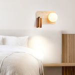 Lunara Duo Wall Sconce in Travertine, Wood & Opal Glass