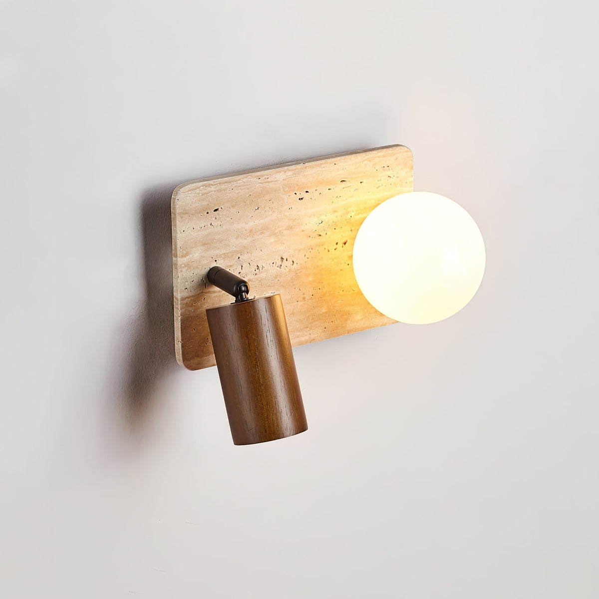 Lunara Duo Wall Sconce in Travertine, Wood & Opal Glass