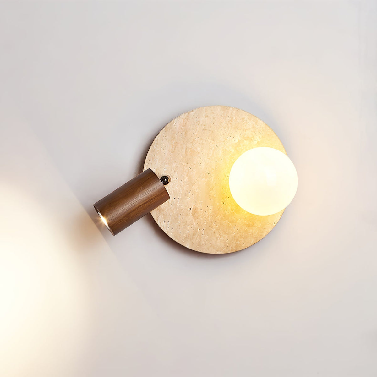 Lunara Duo Wall Sconce in Travertine, Wood & Opal Glass