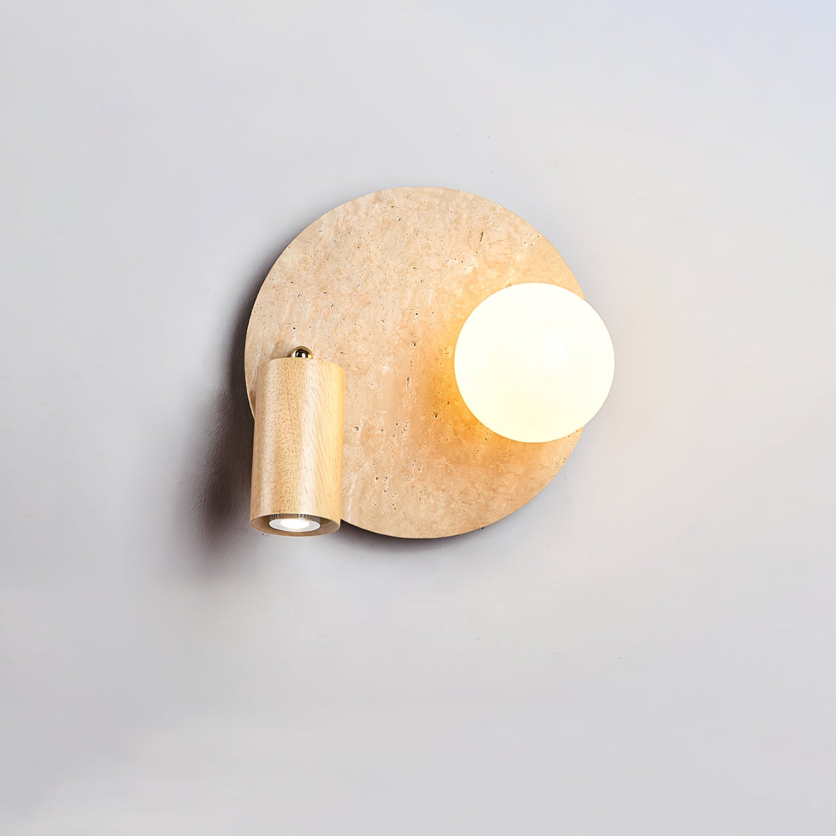 Lunara Duo Wall Sconce in Travertine, Wood & Opal Glass