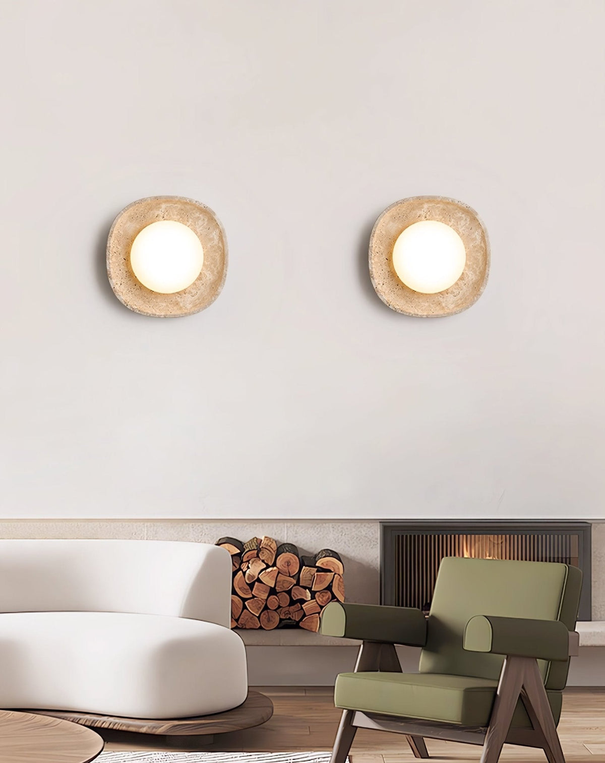 Lunara Fossil Travertine Wall Sconce with Opal Glass Globe