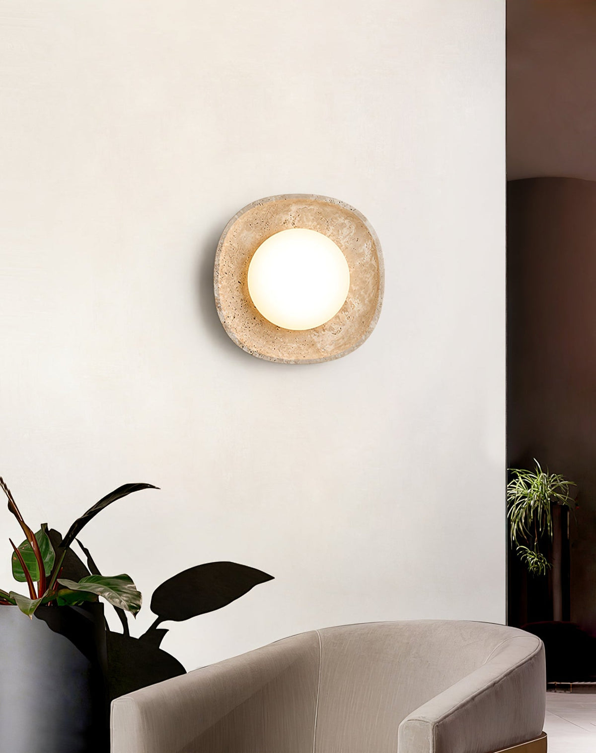 Lunara Fossil Travertine Wall Sconce with Opal Glass Globe