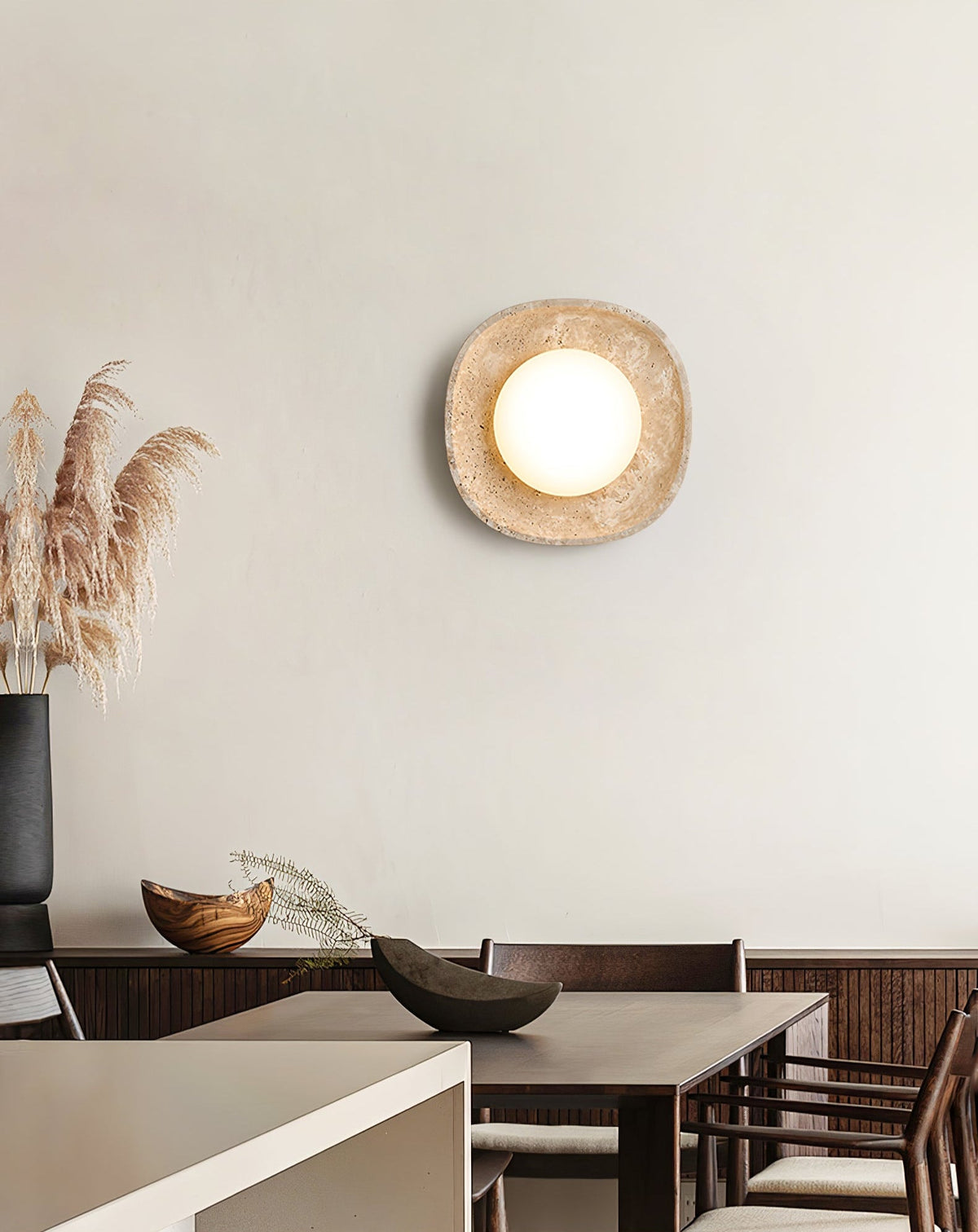 Lunara Fossil Travertine Wall Sconce with Opal Glass Globe