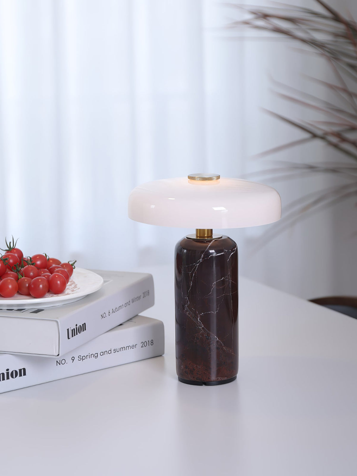Lunara Marble Table Lamp with Opaline Glass Shade