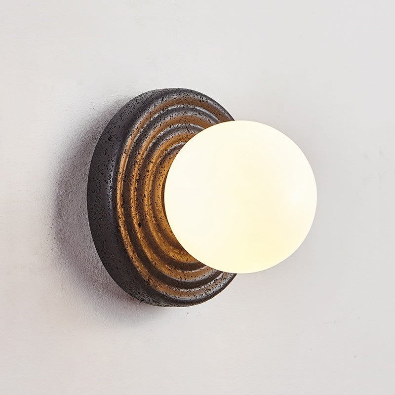 Lunara Black Travertine Wall Sconce with Opal Glass Globe