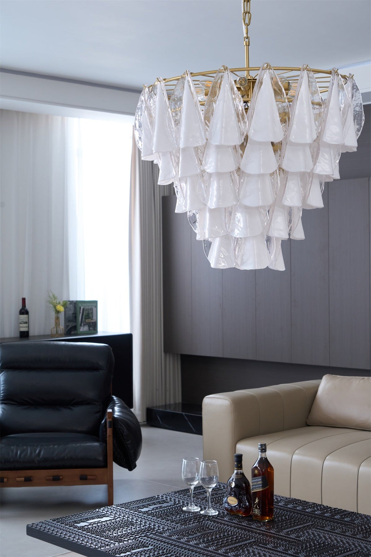 Lunara White Glass Chandelier – Modern Murano-Inspired Pendant Light for Dining Room and Living Room