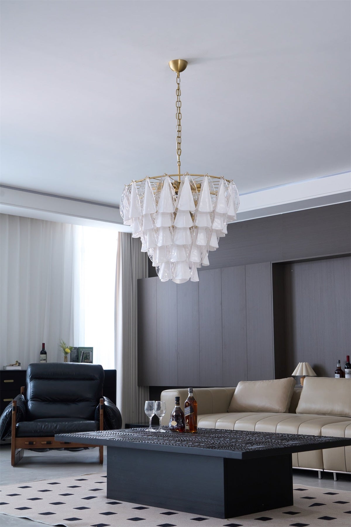 Lunara White Glass Chandelier – Modern Murano-Inspired Pendant Light for Dining Room and Living Room