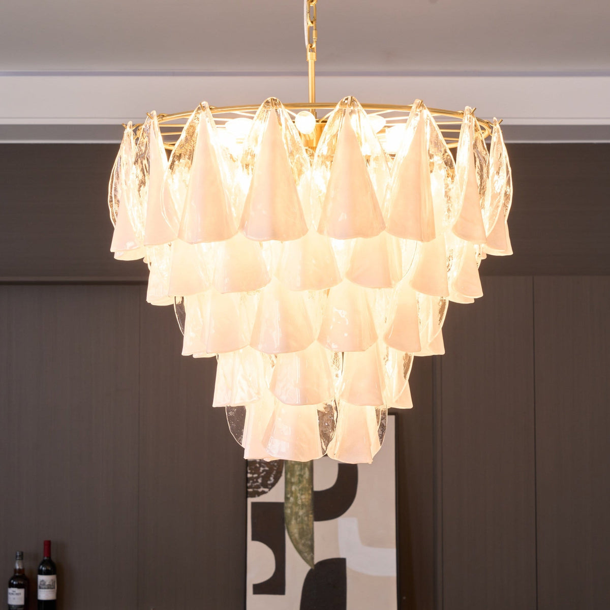 Lunara White Glass Chandelier – Modern Murano-Inspired Pendant Light for Dining Room and Living Room
