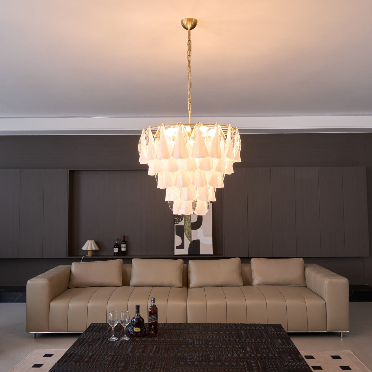 Lunara White Glass Chandelier – Modern Murano-Inspired Pendant Light for Dining Room and Living Room
