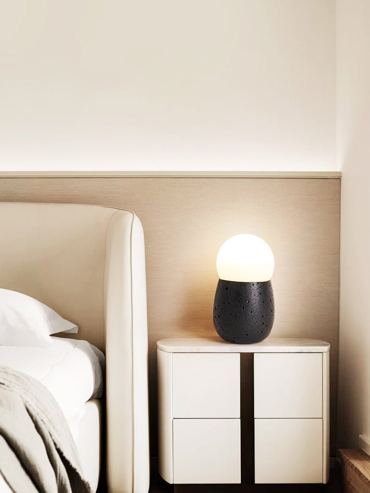 Lunare Table Lamp with Travertine Base – Modern LED Accent Light