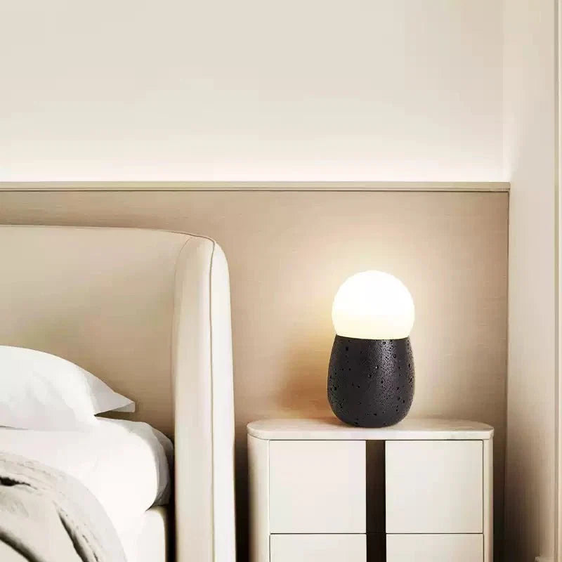 Lunare Table Lamp with Travertine Base – Modern LED Accent Light