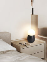 Lunare Table Lamp with Travertine Base – Modern LED Accent Light