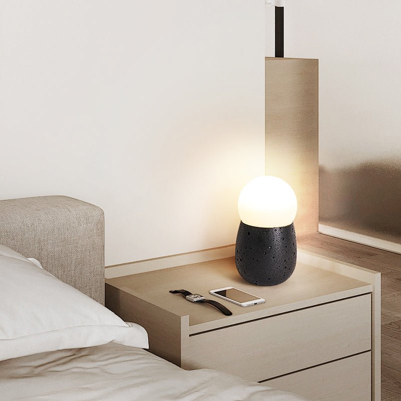 Lunare Table Lamp with Travertine Base – Modern LED Accent Light