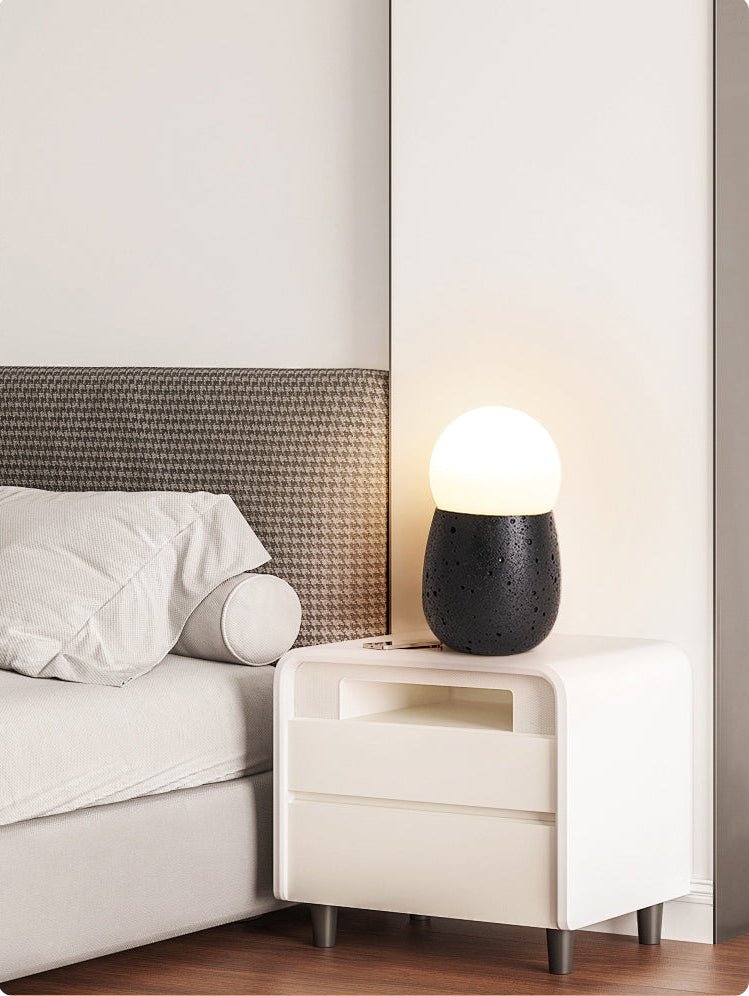 Lunare Table Lamp with Travertine Base – Modern LED Accent Light