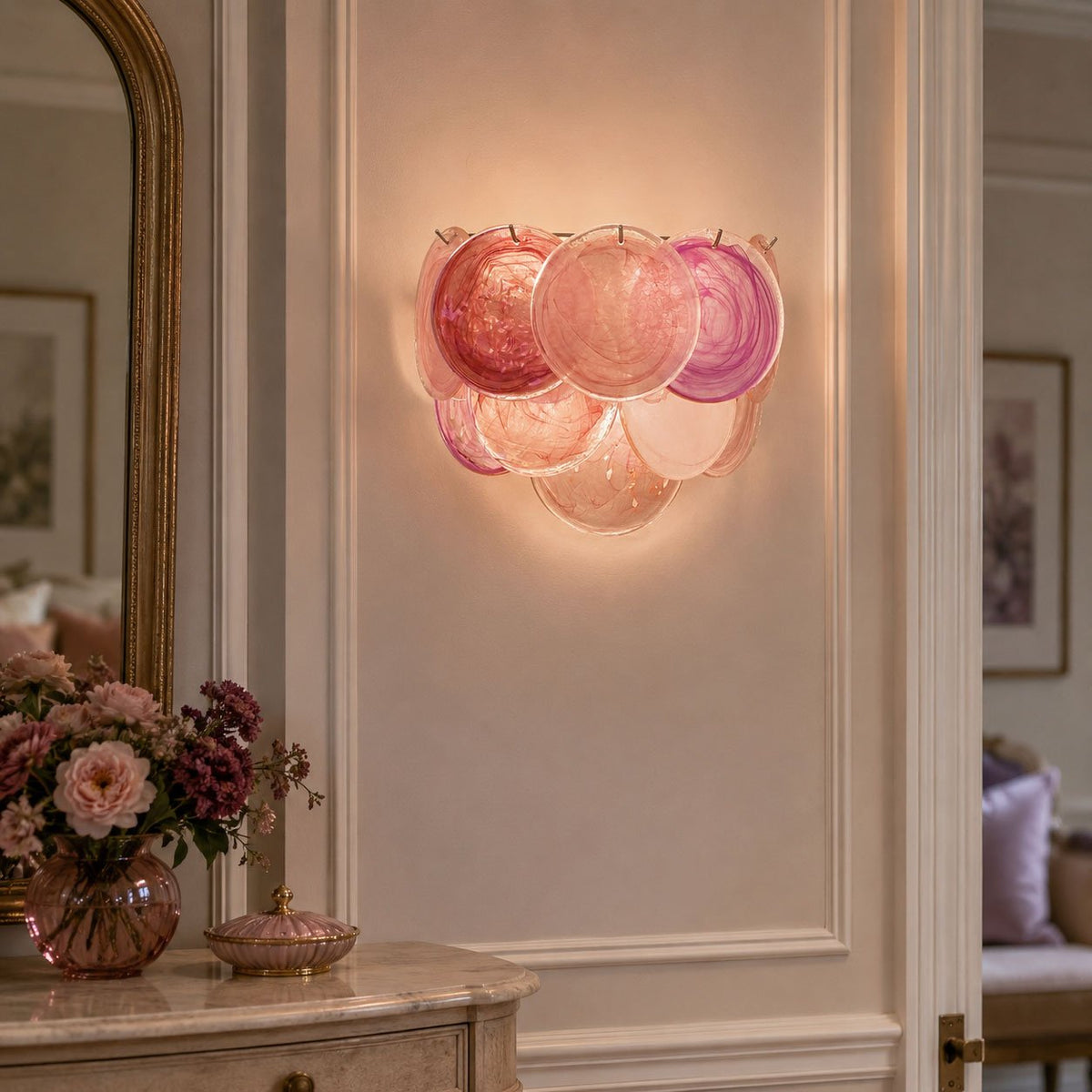 Lunaria Disc Glass Wall Sconce – Handcrafted Murano Glass, Nickel Finish