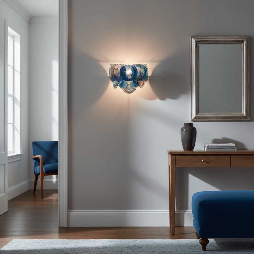 Lunaria Disc Glass Wall Sconce – Handcrafted Murano Glass, Nickel Finish