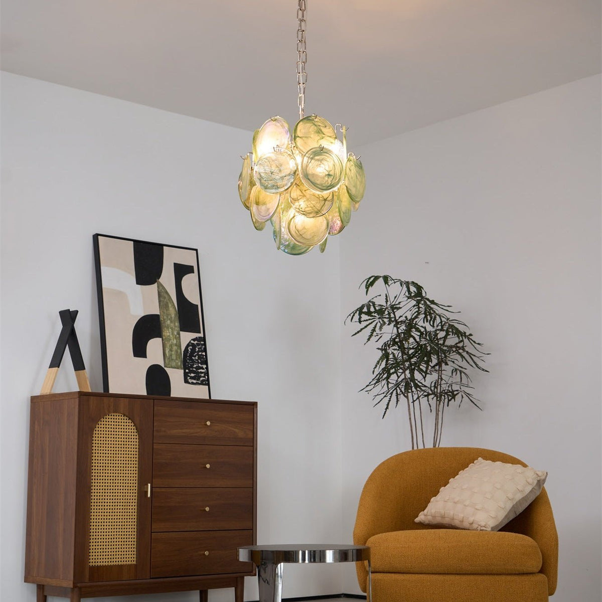 Lunaria Disc Glass Chandelier – Handcrafted Murano Glass Pendant Light