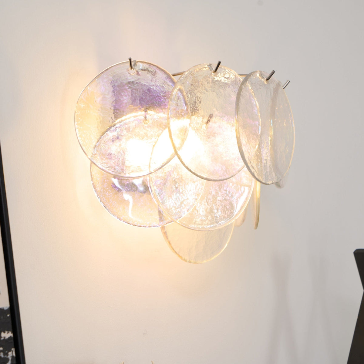 Lunaria Disc Glass Wall Sconce – Handcrafted Murano Glass, Nickel Finish