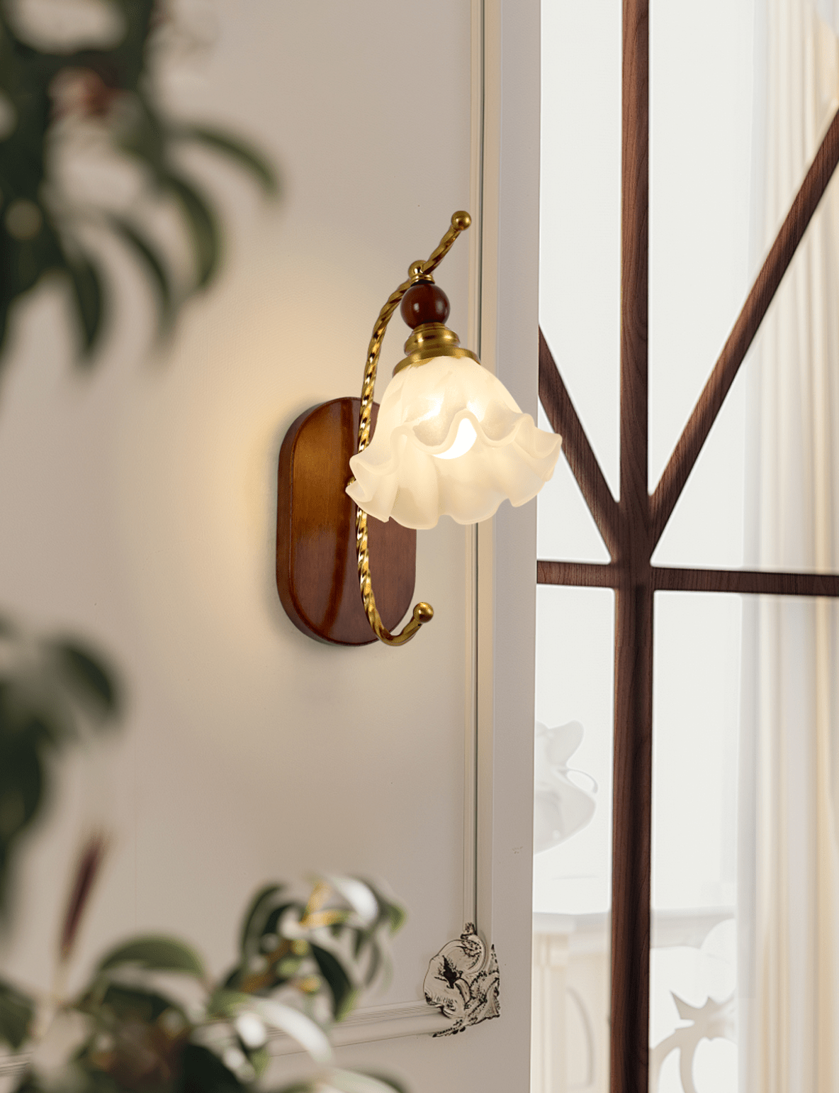 Lunaria Wall Sconce — Gold & Frosted Glass Floral Wall Light