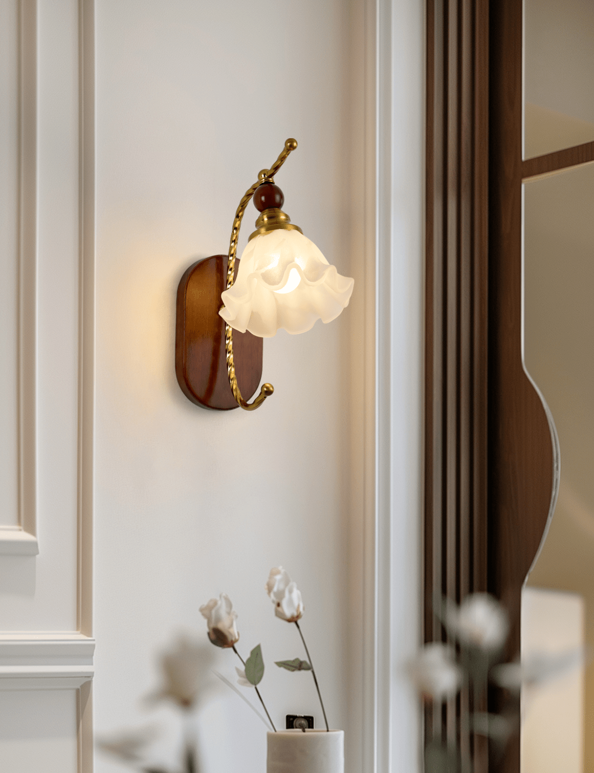 Lunaria Wall Sconce — Gold & Frosted Glass Floral Wall Light