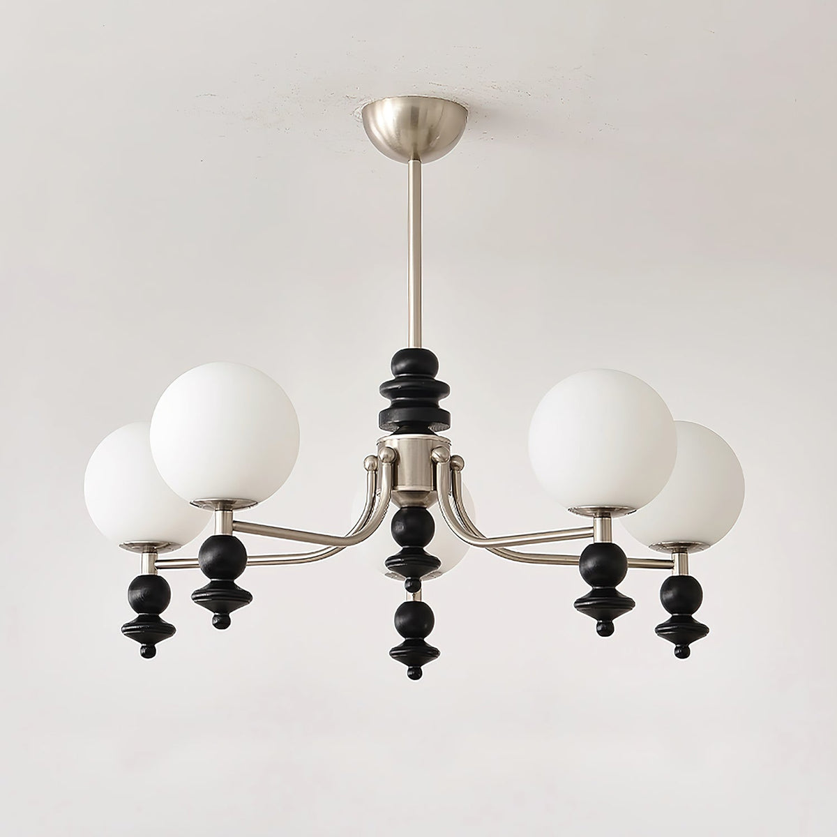 Lunaris Modern Glass Chandelier with Walnut Wood Accents for Dining Room and Living Room